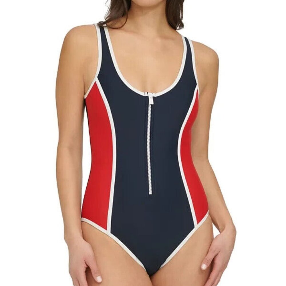 Women's Seamed One-Piece Zip-Up Swimsuit Size XS